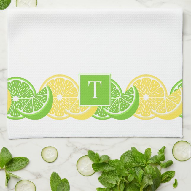 Preppy Summer Citrus Lemon Lime Slice Border Kökshandduk (Vikta)