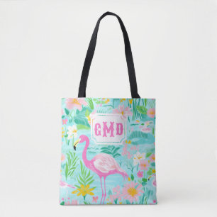 Preppy Summer Flamingo Monogram Tygkasse