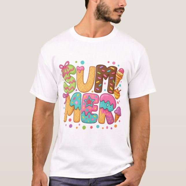 Preppy Summer Ice Cream PNG - Cute Waffle & Sprink T Shirt (Framsida)