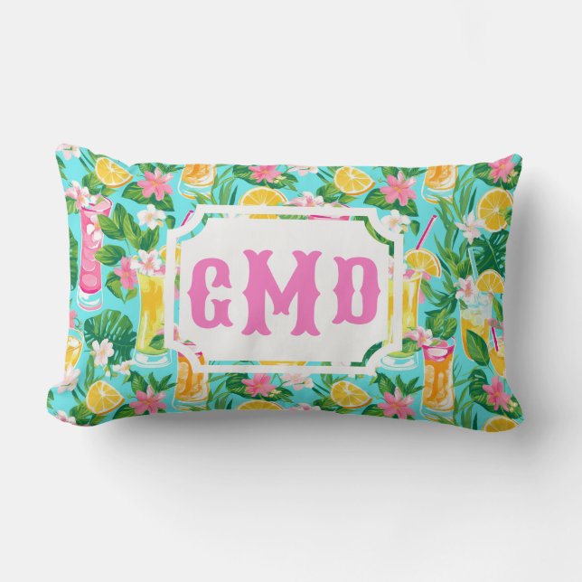 Preppy Summer Tropical Cocktails | Monogram Lumbarkudde (Framsida)
