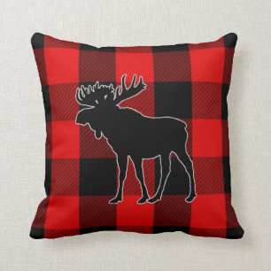 Preppy svart röd Buffalo-ruta Älg Kudde