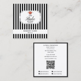 Preppy svart-vit-randigt bagerilogo QR-kod Fyrkantigt Visitkort