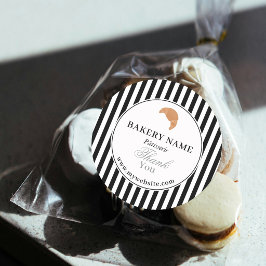 Preppy Svart Vitt Randigt Bageri Logotyp Tack Runt Klistermärke