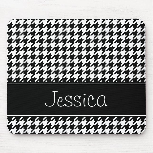 Preppy svartvit Houndstooth personlig Musmatta (Framsidan)