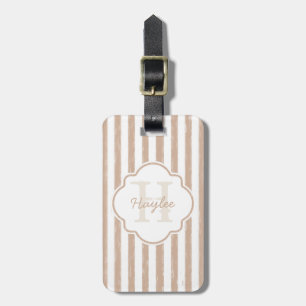 Preppy Tan Payed Rand Monogram och Namn Bagagebricka