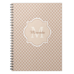 Preppy Tan Quatrefoil Mongogram med Namn Anteckningsbok