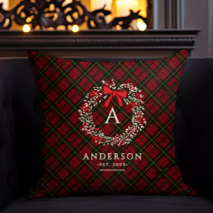 Preppy Tartan Helgdag Wandeene Monogram & Namn Kudde