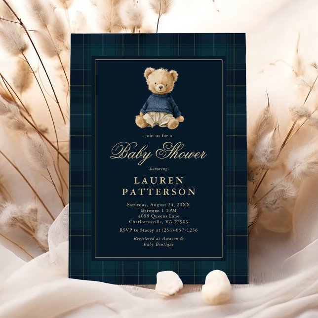 Preppy Tartan Polo Bear Baby Shower Inbjudningar (Skapare uppladdad)