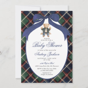 Preppy Tartan Rutig Ralph Polo Björn Baby Shower Inbjudningar