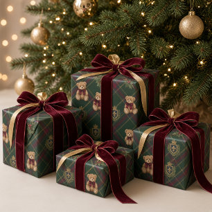 Preppy Tartan Teddybjörn Burgunderbåge Jul Presentpapper