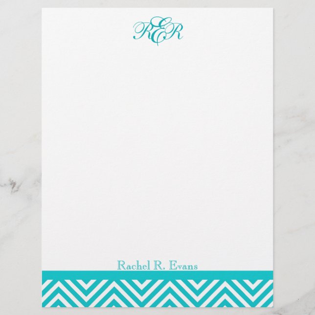 Preppy Teal Chevron Monogram Letterhead (Framsida)