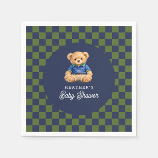 Preppy Teddy Bear Checkboard Baby Shower Pappersservett