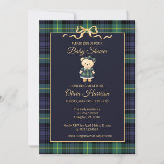 Preppy Teddy Bear Plaid Baby Shower Invitation Inbjudningar