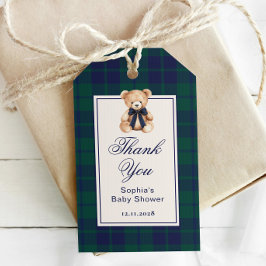 Preppy Teddy bear Plaid Baby Shower Thank you Presentetikett