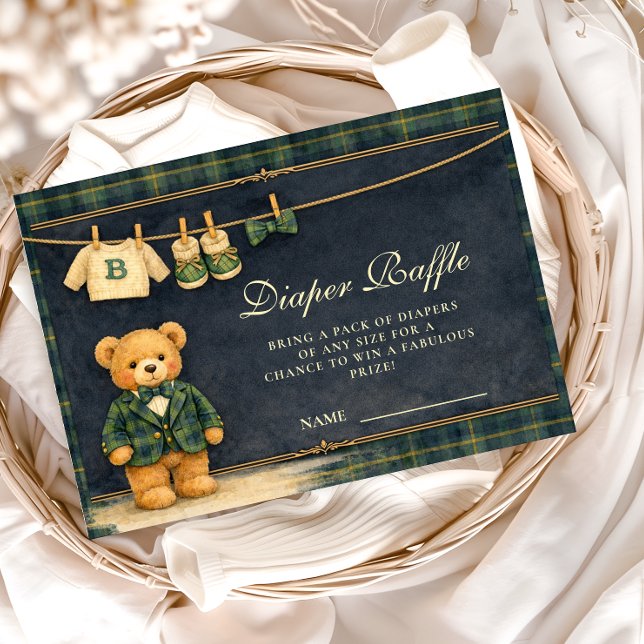 Preppy Teddy Bear Plaid Diapper Raffle Tilläggskort (Skapare uppladdad)