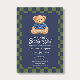 Preppy Teddy Bearly Wait Checkboard Baby Shower Inbjudningar