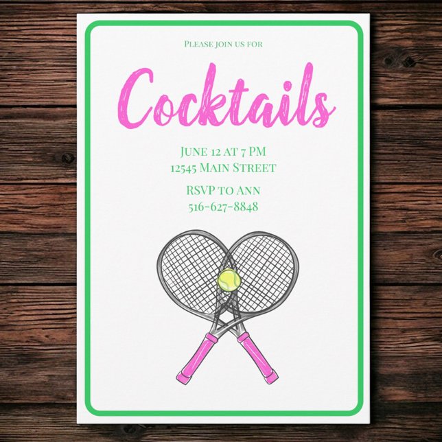 Preppy Tennis Cocktail Party / Rosa Rackets Inbjudningar (Skapare uppladdad)