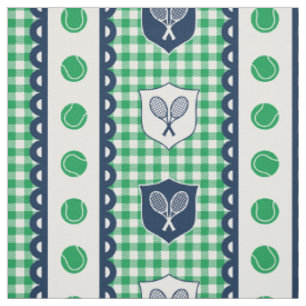 Preppy Tennis Crest Gingham - Grön & Marinblå Tyg