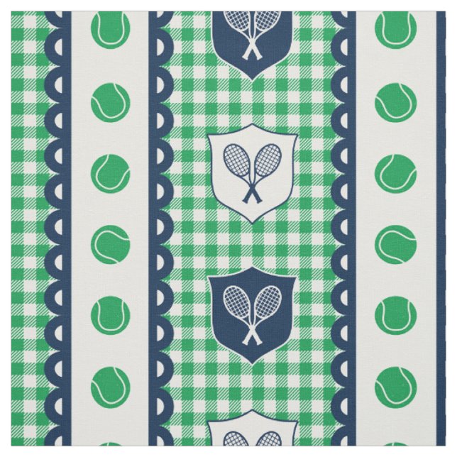 Preppy Tennis Crest Gingham - Grön & Marinblå Tyg (Provkarta)