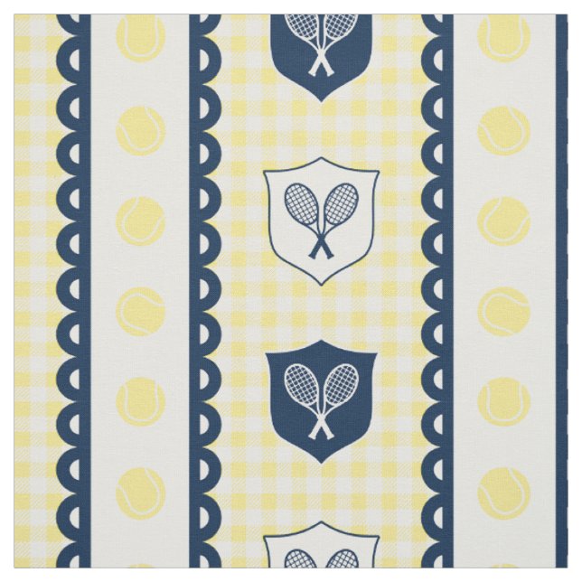 Preppy Tennis Crest Gingham - Gul & Marinblå Tyg (Provkarta)
