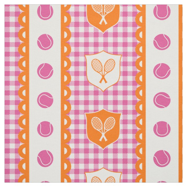 Preppy Tennis Crest Gingham - Hetero Rosa & Orange Tyg (Provkarta)