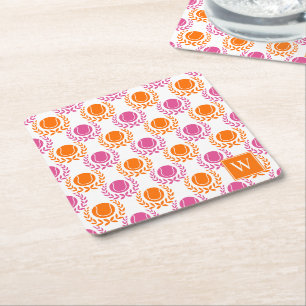 Preppy Tennis Lagerkrans - Het Rosa & Orange Underlägg Papper Kvadrat