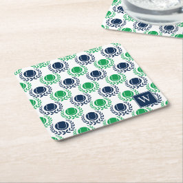 Preppy Tennis Lagerkrans - Marinblå & Grön Underlägg Papper Kvadrat