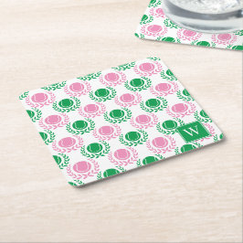 Preppy Tennis Lagerkrans - Rosa & Grön Underlägg Papper Kvadrat