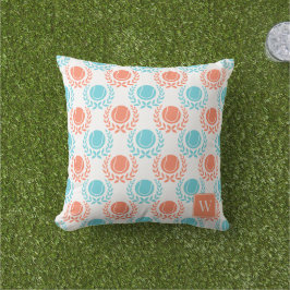 Preppy Tennis Laurel Wreath - Coral & Turquoise Kudde
