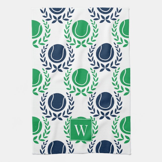 Preppy Tennis Laurel Wreath - Navy & Green Kökshandduk (Vertikal)