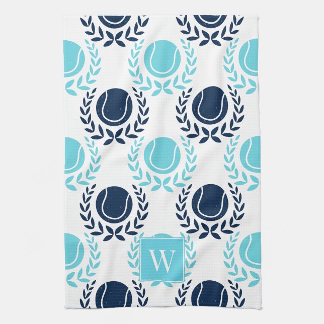 Preppy Tennis Laurel Wreath - Navy & Turquoise Kökshandduk (Vertikal)