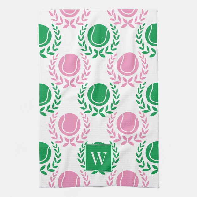 Preppy Tennis Laurel Wreath - Pink & Green Kökshandduk (Vertikal)