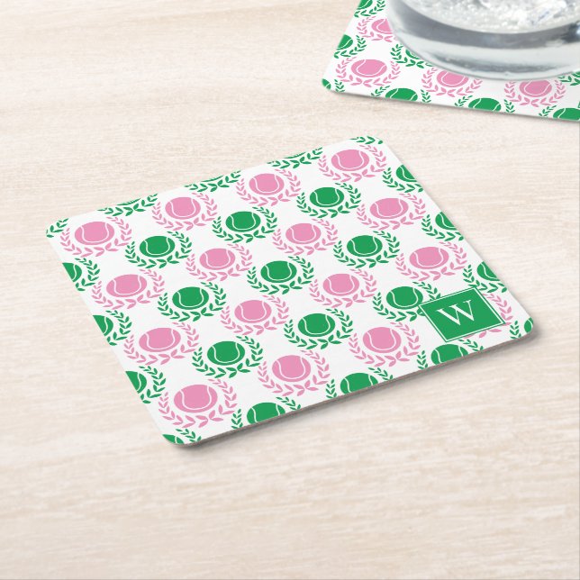 Preppy Tennis Laurel Wreath - Pink & Green Underlägg Papper Kvadrat (Vinklad)