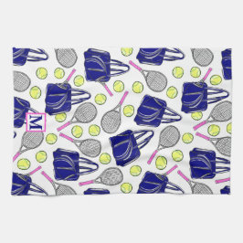 Preppy Tennis Navy Monogram Kökshandduk