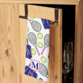 Preppy Tennis Navy Monogram Kökshandduk