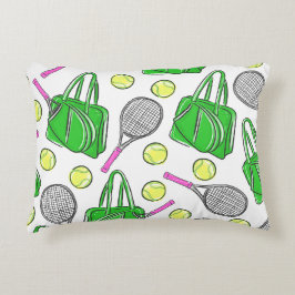 Preppy Tennis Racquets Grönt Mönster Prydnadskudde