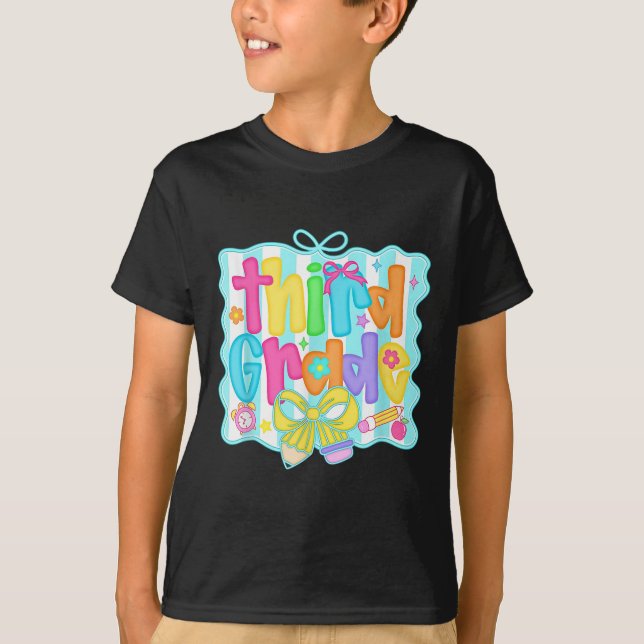 Preppy Third 3rd Grade Teacher Team Bow Back To Sc T Shirt (Framsida)