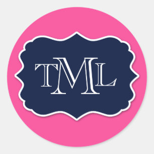 Preppy Three Initial Monogram och Ram Runt Klistermärke