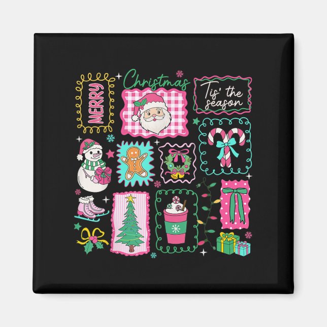 Preppy Tis Season Rosa julkaffefamiljen Magnet (Framsidan)