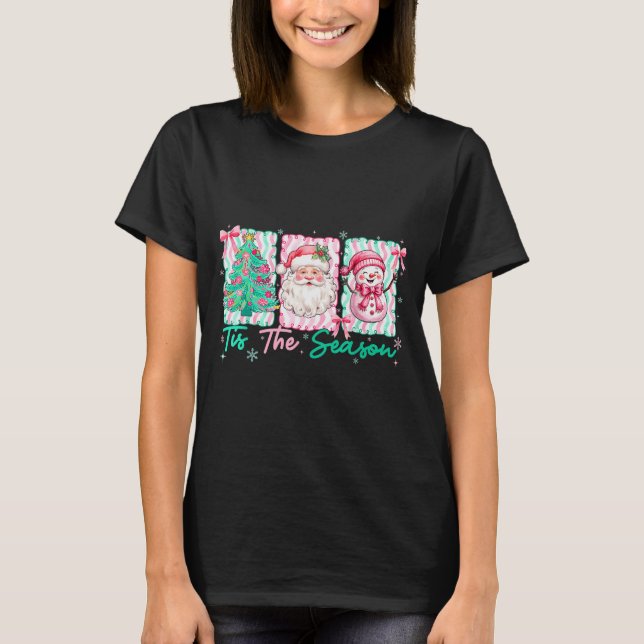 Preppy Tis The Season Santa Snowman Merry Christma T Shirt (Framsida)