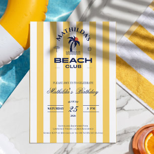Preppy Tjejig Gul Beach Club Födelsedag Inbjudningar