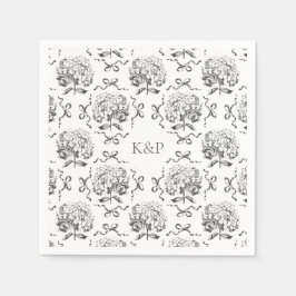 Preppy Toile Hydrangea Bow med Namn Pappersservett