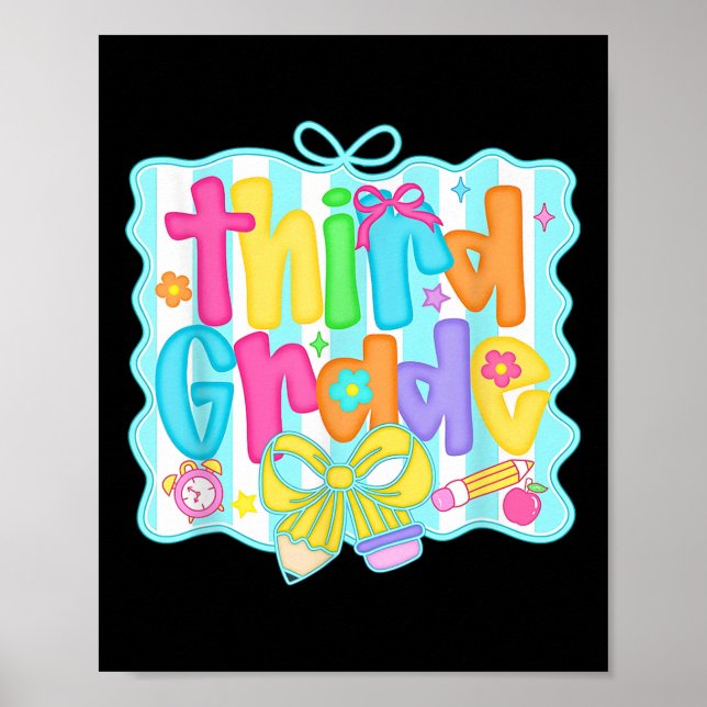 Preppy Tredje 3:e Klass Lärare Team Bow Tillbaka T Poster (Framsidan)