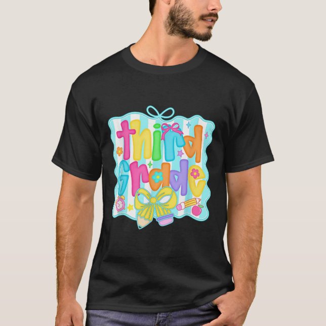 Preppy Tredje 3:e Klass Lärare Team Bow Tillbaka T Shirt (Framsida)