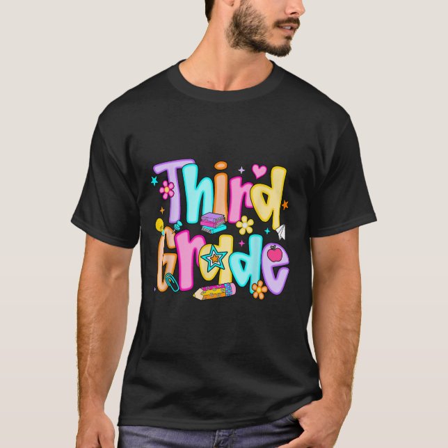 Preppy Tredje Klass Back To School 3:e Klass Lärar T Shirt (Framsida)