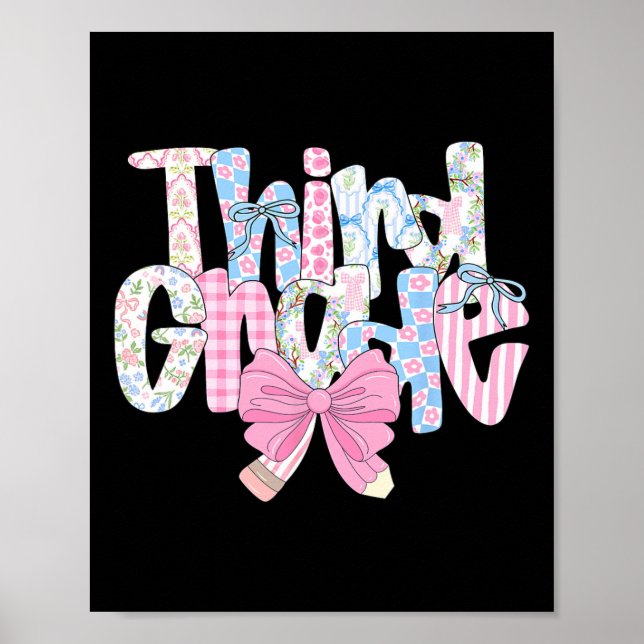 Preppy Tredje Klass Lärare Blå Blommig Coquette Pe Poster (Framsidan)