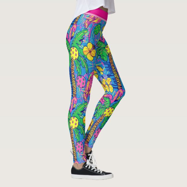 Preppy Tropical-pickleballar med flamingo Leggings (Höger)