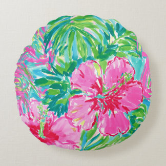 Preppy Tropisk Blommig Rund Kudd Hibiskus Kudde