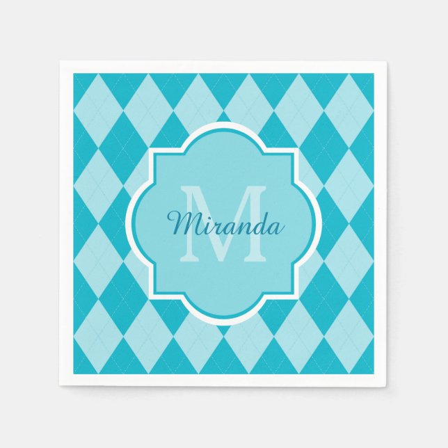 Preppy Turcos Argyle Girly Monogram och Namn Pappersservett (Framsidan)