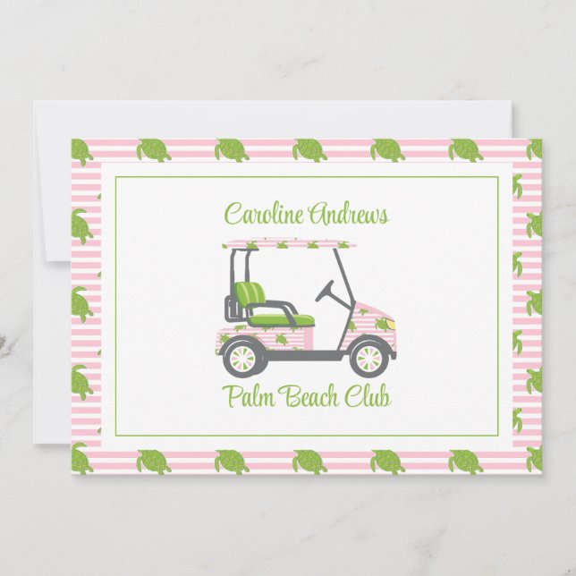 Preppy Turtles Palm Beach Golf Cart Personalized Tack Kort (Framsida)